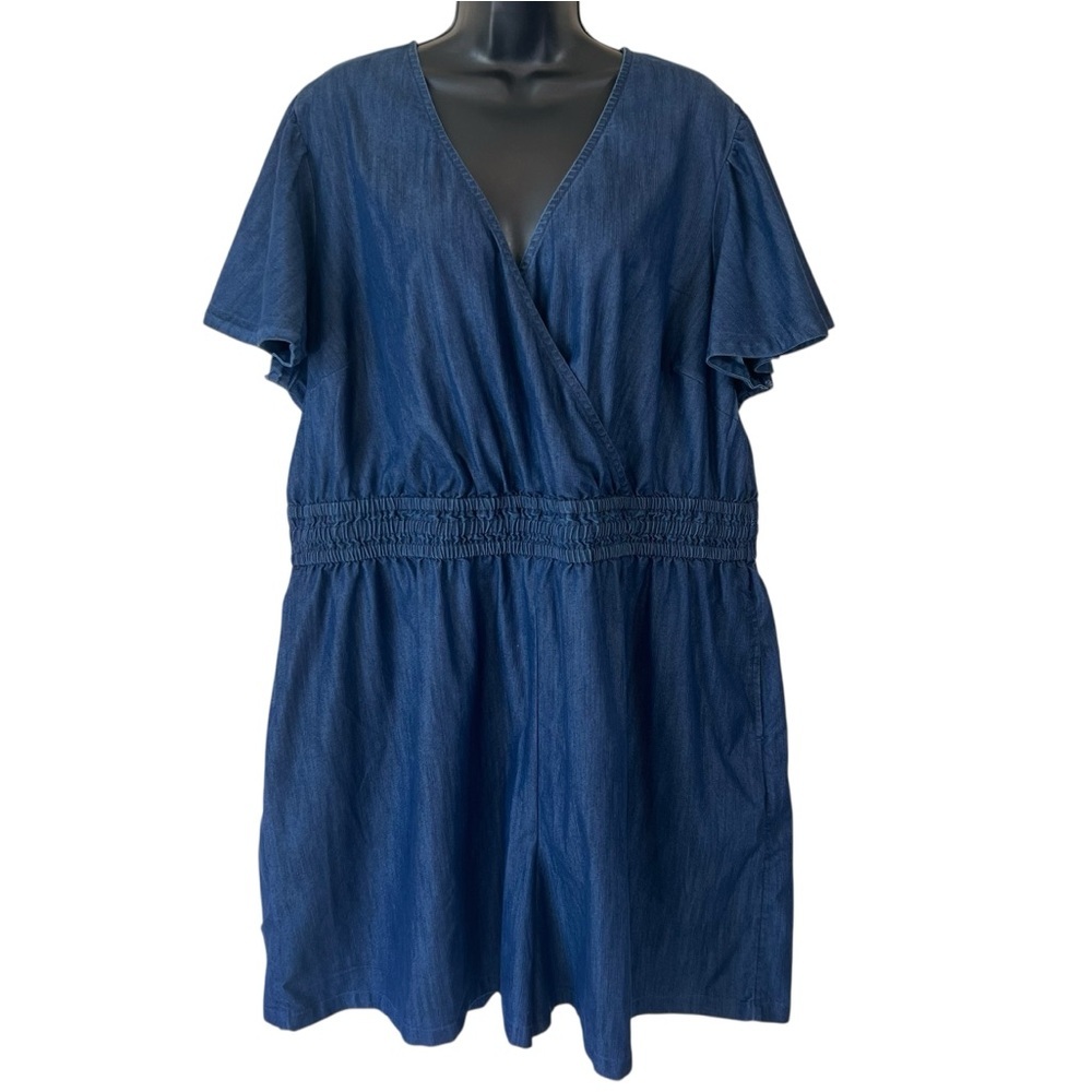 Lane Bryant Chambray Flutter-Sleeve Smocked-Waist Romper